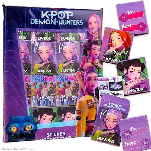 Kpop Demon Hunters Sticker Party Packs - 16 Boxes with 5 Stickers Each Great Kpop Demon Hunters Party Favors Valentines Day Kids Birthday Gifts Official K Pop Merch