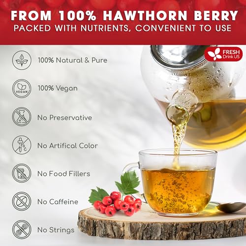 Image of FreshDrinkUS, Premium Hawthorn Berry Tea - 75 Tea Bags - 100% Natural Herbal Infusion, Caffeine-Free, Rich Aroma & Smooth Taste. Vegan