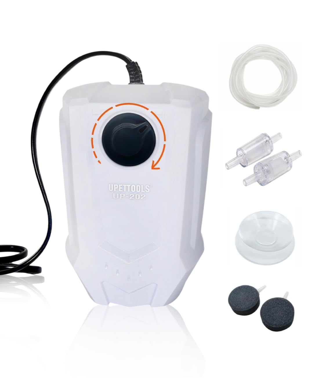 UPETTOOLS Aquarium Air Pump - Dual Outlet Aerator for Fish Tanks, Powerful 6W Oxygen Pump with 2 Air Stones, Ideal for Aquariums Up to 220 Gallons, Extra Large Air Volume, White