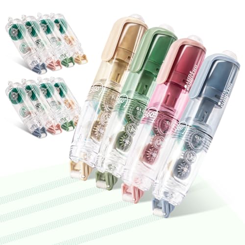 4 Pcs Double Sided Tape Roller with 8 Refills, Retractable Glue Tape Roller, Adhesive Tape Dispenser Runner for Scrapbooking and Crafts, Arts Projects,Gift Wrapping, Photo-Safe