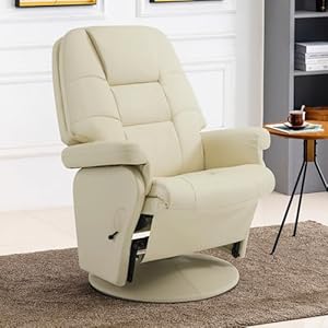 MCombo Swivel Glider Recliner with Ottoman Reclining Chair with Adjustable Back Faux Leather Upholstered Lounge Chair for Living Room Bedroom 4800 Cream White