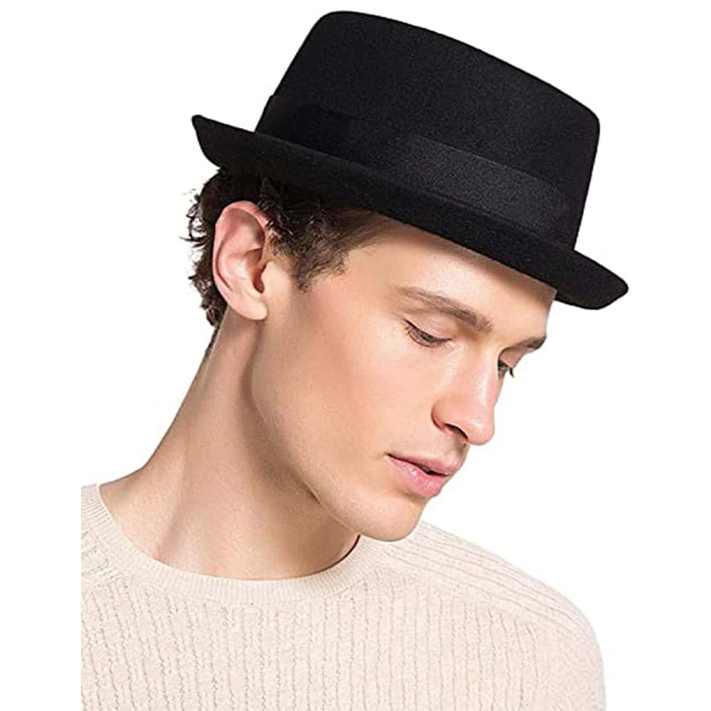 HIMESPORT Kapelusz wieprzowy - męski brązowy wełniany filc Fedora - Heisenberg kapelusz - styl klasyczny - wiosna, jesień - rozmiar M (58cm)