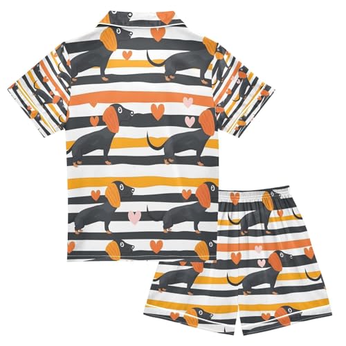 senya Dogs Hearts Satin Summer Pajama Sets Silk Short Sleeve Button Down Sleepwear2