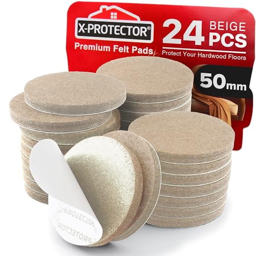 Felt Furniture Pads X-PROTECTOR - 24 PCS 50mm - Premium Felt Pads Floor Protector - Chair Felts Pads for Furniture Feet Wood Floors - Furniture Pads for Hardwood Floors - Protect Your Hard Floors!