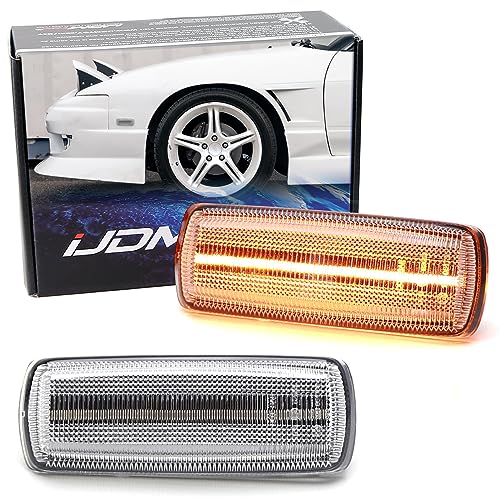 iJDMTOY JDM Semi-Clear Lens 36-SMD Amber Full LED Bumper Side Marker Light Kit Compatible with 1989-1998 Nissan 180SX 200SX, Replace OEM Amber Front Sidemarkers