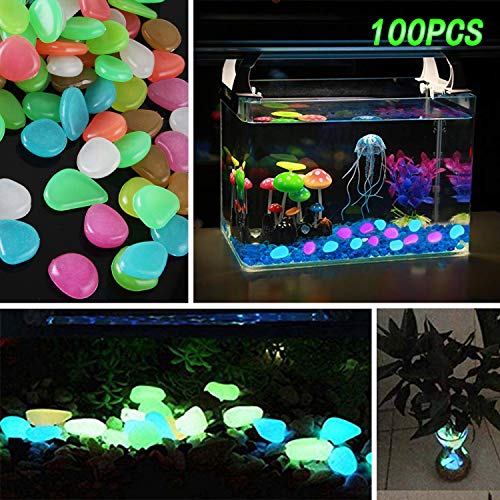 Sumyer Resplandor en los guijarros Oscuros, guijarros Luminosos Glow Stones Artificial Coloreado para el Acuario, Acuario Peces Decorativos, Piscina y pasillos, 100 Piezas
