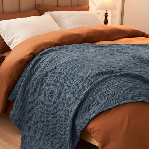 David's Home 100% Cotton Waffle Blanket Queen Size, Lightweight Breathable