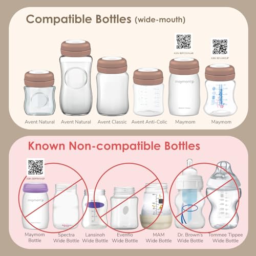 Image of Maymom Screw Lids Aka Travel Caps with Rewritable Sealing Disc Compatible with Avent, Maymom Wide Mouth Bottles; Cap Replace Avent Natural Bottle Sealing Ring and Sealing Disc, 6pcs. (Brown)