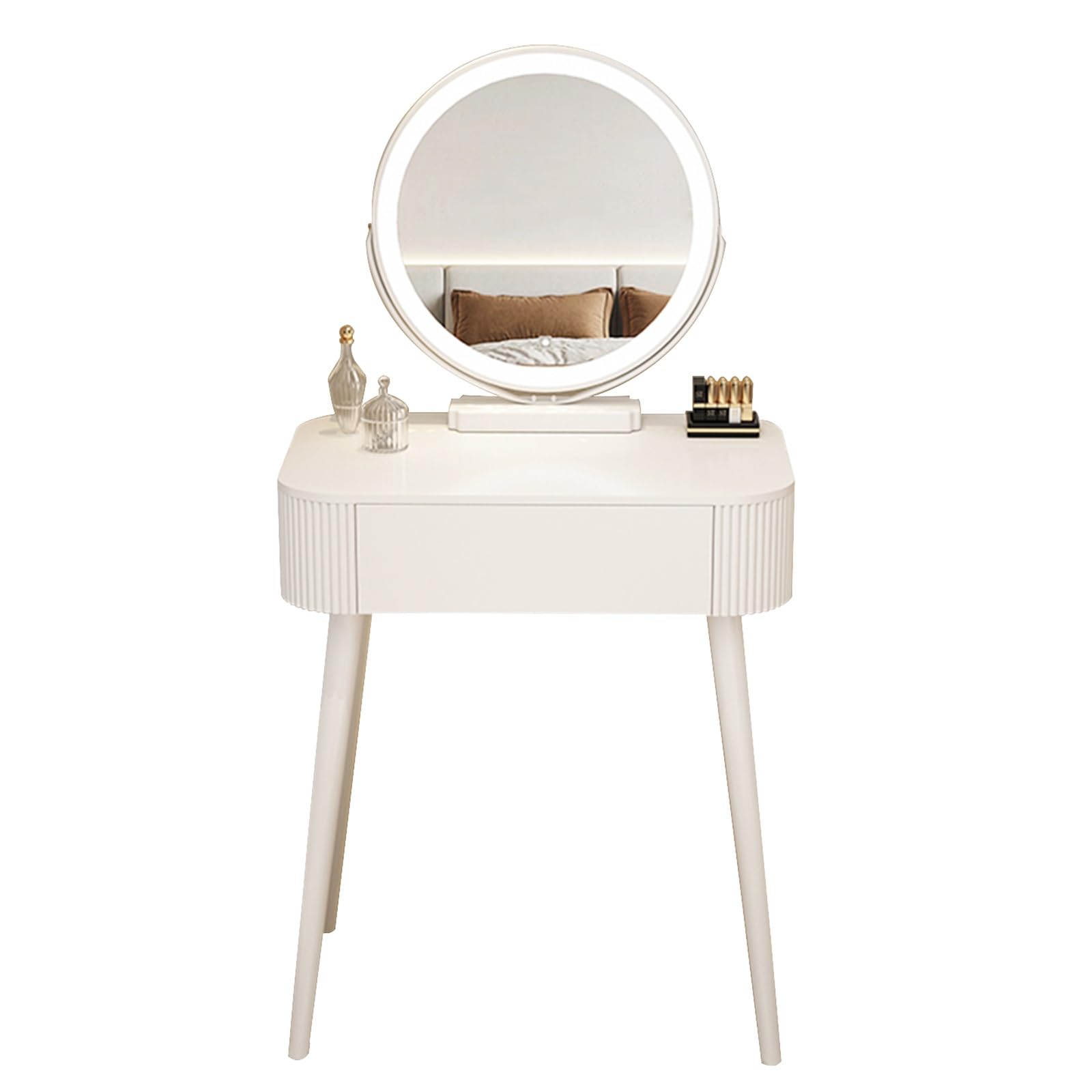 asdchZen Modern Led Lighted Vanity Table With White Dressing Desk 60Cm/23.6In Cosmetic Makeup Station For Bedroom & Dressing Room Stylish Cactus Design