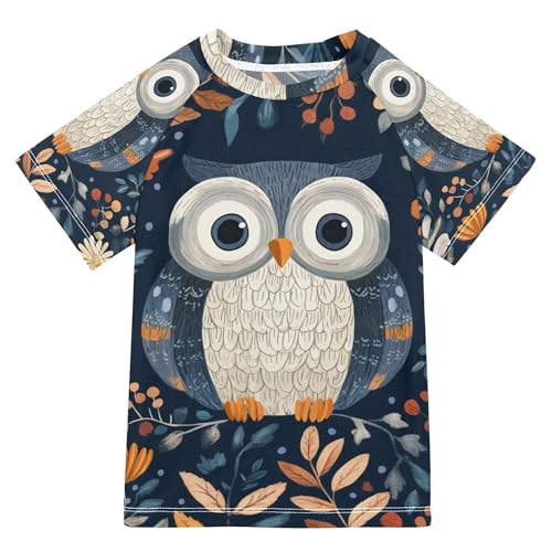 Glaphy Owl Cute Boys Rash Guard Swim Shirts Toddler Girls Short Sleeve Swimwear UPF 50+ Quick Dry Rashguard Shirt Multicoloured