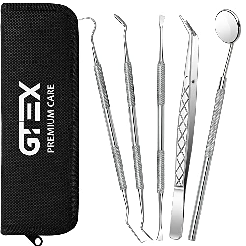 GTEX Zahnsteinentferner Zahnreinigung Set Zahnpflege Set für den Heimgebrauch Persönliche und Haustier-Mundhygiene Mit Zahnspiegel - Zahnreinigung Zwischenräume (5 Stück)