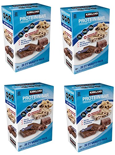 Kirkland Signature Variety Protein Bars 20 count, 21G Of Protein, 4G Of Carbs and 1G Of Sugar, Chocolate Brownie and Chocolate Chip Cookie Dough, 4 Boxes