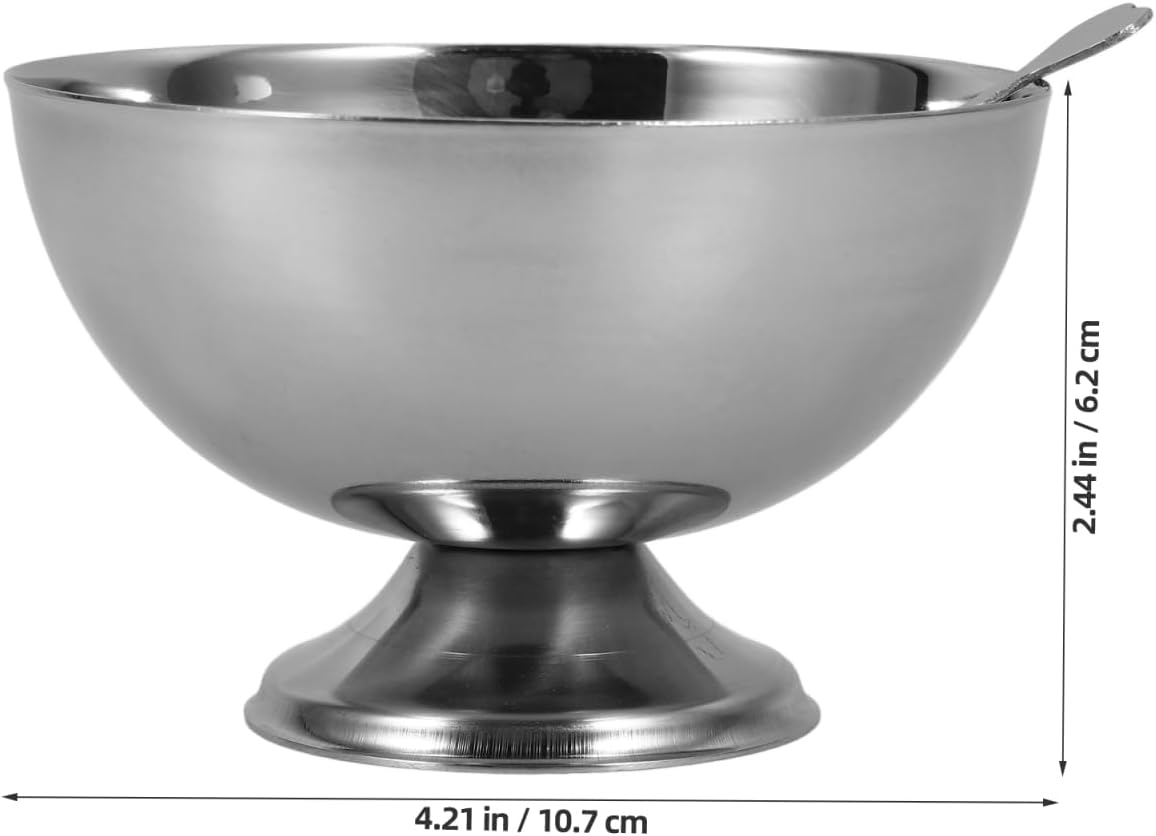 DOITOOL Stainless Steel Ice Cream Bowls Dessert Bowls Cups Mini Round Footed Ice Cream Cup for Salad Fruit Snack Pudding Candy, Silver, (10.7 x 10.7 cm)