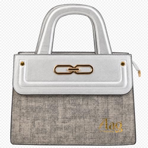Image of Hashtag Lifestyle Women's Luxury Metallic Top Handle Handbag 2-Piece Set | Silver Grey Textured Satchel with Matching Envelope Wallet | 120 cm Adjustable Shoulder Strap | Office Travel