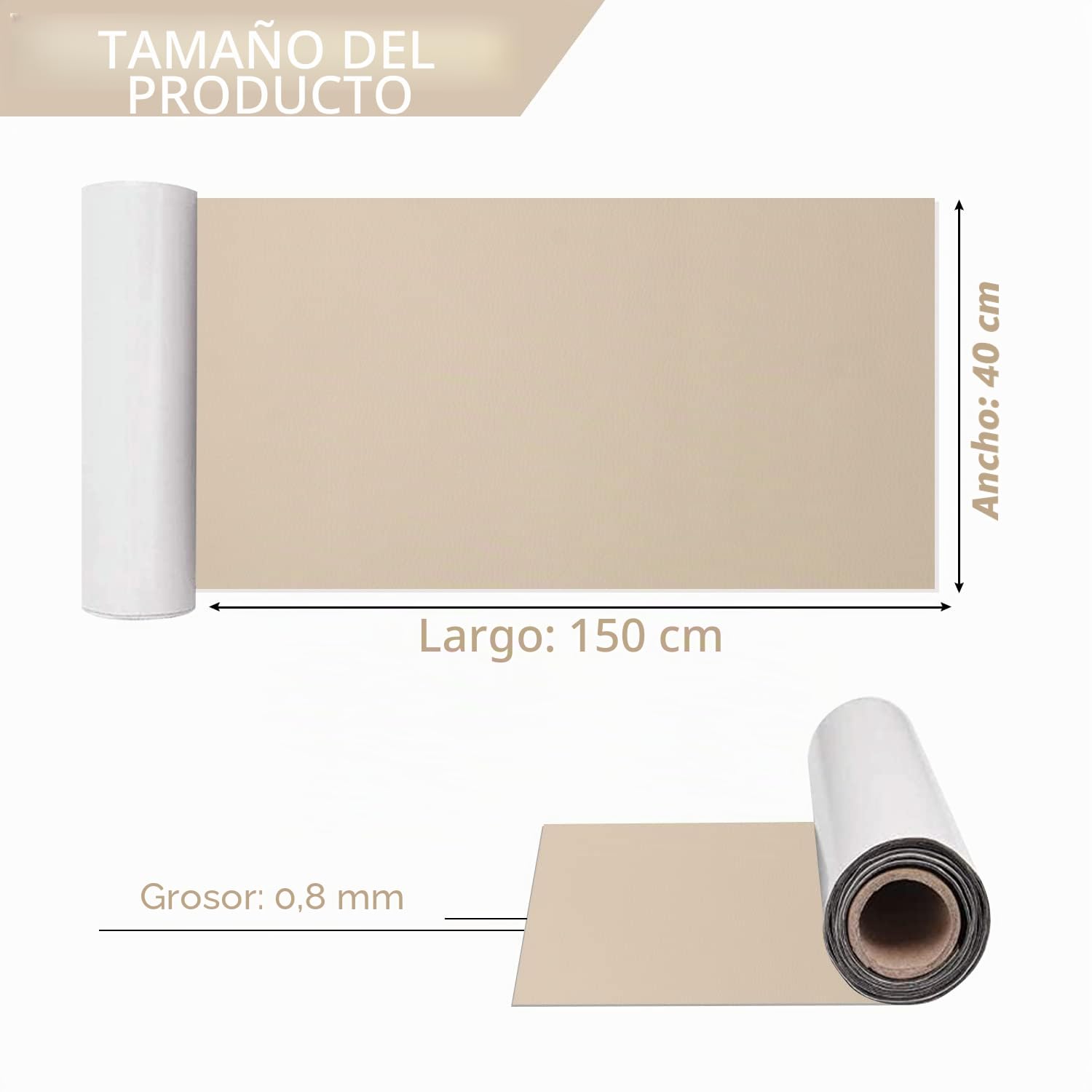 Cuero Adhesivo Parches Polipiel, Polipiel Adhesiva Piel para Tapizar 40 x 150 cm para Sofás, Asientos De Coche, Silla De Oficina, Cabecera, Bolsos, Beige