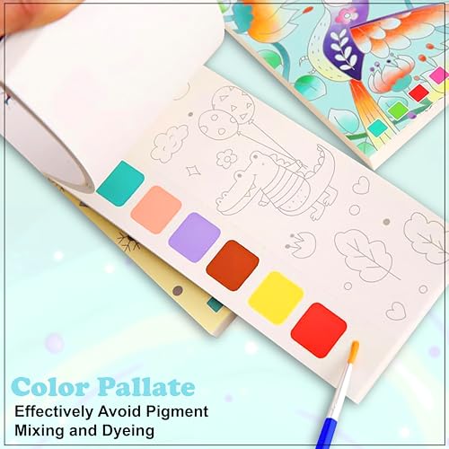 Image of GLUN Watercolour Painting Notepad Pack of 5 for Kids, 12 Different Pages, Water Painting Notepad with Water Colour Patches & Painting Brush, 5 Different Theme Painting Note Pad