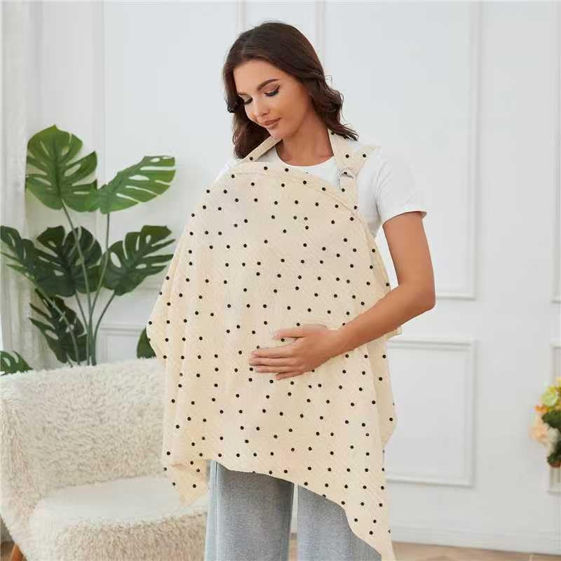 Image of Nursing Cover for Baby Breastfeeding with Rigid Hoop, Breathable Soft 100% Muslin Cotton, Baby Breast Feeding & Pumping Apron (Beige Polka dots)