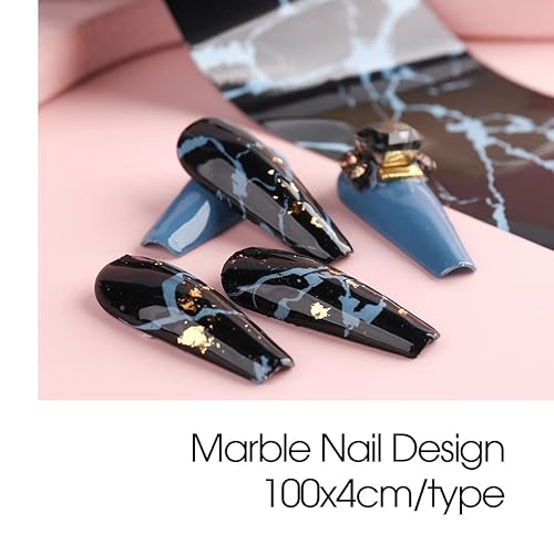 Marble Design Nail Foil Transfer Sets Black White Starry Paper Nail Art Stickers Holographic Gold Foils Adhesive Wraps Nail Art Supplies For Women Manicure 10 Roll/Case (Cx04) #TOP3