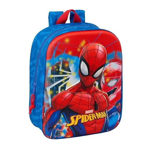 Safta SPIDERMAN 3D - Mochila de Guardería 3D, Adaptable a Carro, Fácil Limpieza, Ideal para Niños de Diferentes Edades, Cómoda y Versátil, Calidad y Resistencia, 22x10x27 cm, Color Azul marino/rojo