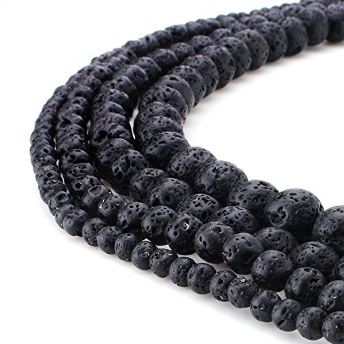 RUBYCA Natural Black Lava Gemstone Round Loose Beads Organizer Plastic Box Jewelry Making Mix Sizes