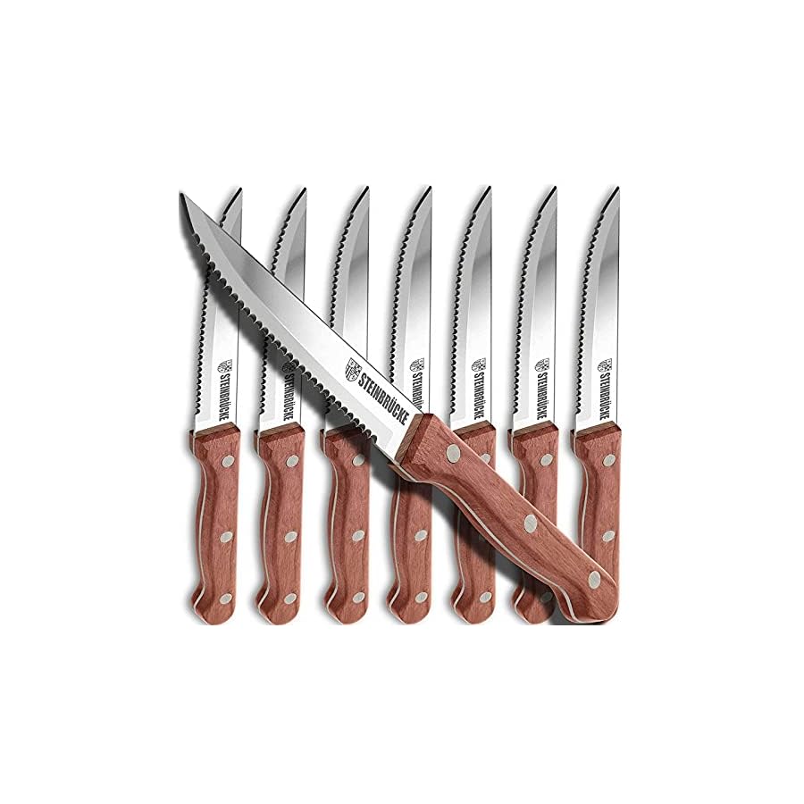 Elemake-Steak-Knife-Set-Steak-Knife-with-Wooden-Handle-Knives-Set-for-Kitchen-Serrated-Steak-Knives-Set-of-8-Classic-Full-Tang-Design-5Cr15Mov-Stainless-Steel-Blade elemake steak knife set