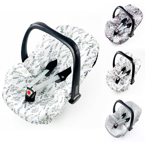 Sommerbezug Babyschale Bezug Universal, 100% antibakterielle Baumwolle mit Silberionen, Schonbezug Babyschalebezug (EUKALYPTUS)