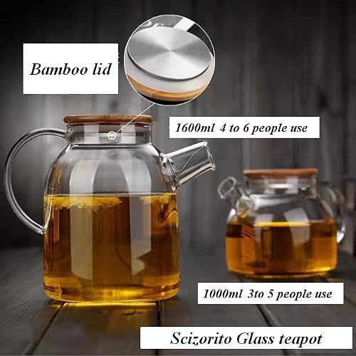 Scizorito Glass Teapot Stove Safe, Clear Teapot With Removable Filter, Infuser, Loose Leaf Teapot And Flowering Tea (Teapot: 33.8 Oz) #TOP4