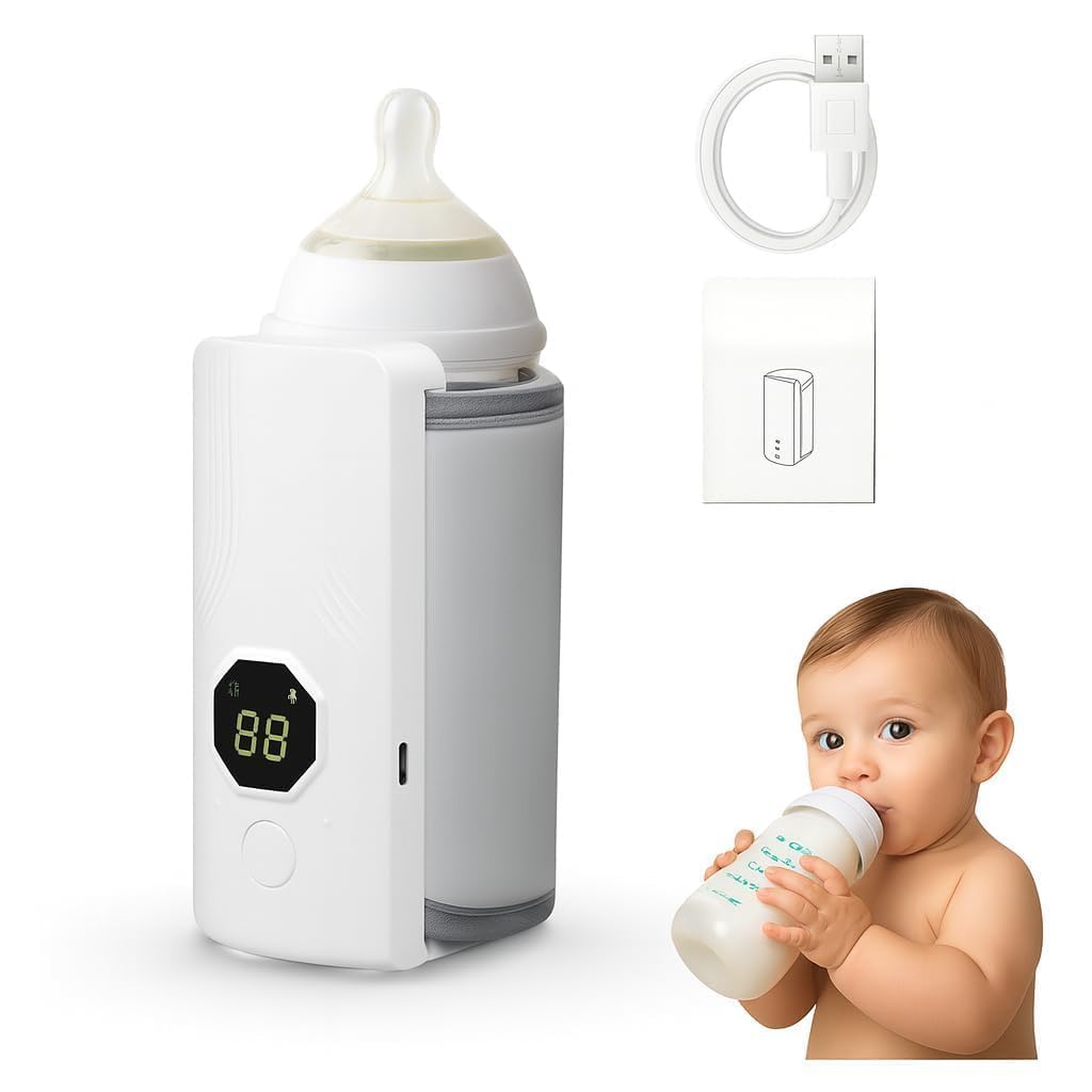 Portable Cordless Baby Bottle Warmer with Digital Temperature Display | USB Rechargeable Waterless Milk Heater for Breast & Formula Fast Feeding Travel, Outdoor Night-image-28