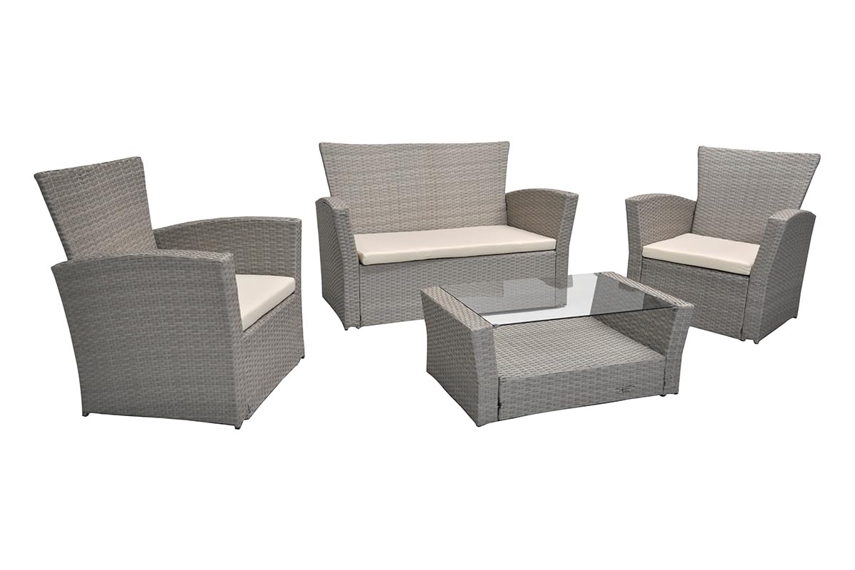 SAMIRA Salotto da giardino in rattan, set di divani da esterno in polyrattan mod. Aurora tortora