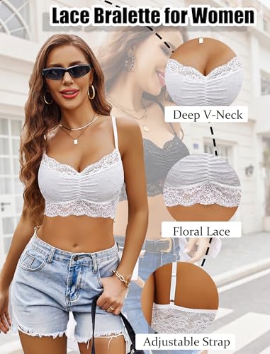 Image of Avidlove Lace Bralette for Women V Neck Cami Tank Y2k Camisoles Adjustable Spaghetti Strap Crop Top Non Padded