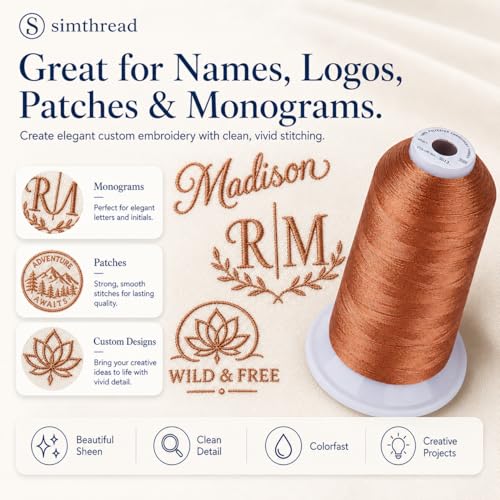 Image of Simthread 5500Yds /5000M 40WT Polyester Embroidery Thread Light Copper S013 | High-yardage 5000M spool offers smooth feeding and stable 40WT polyester thread for home and commercial embroidery machines.