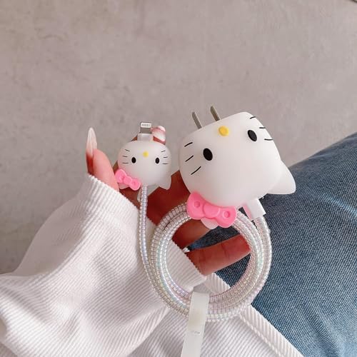Image of Cartoon 3D Design Protective Case Compatible with Apple 18W - 20W USB-C Power Adapter Charger, Protective Cover for iPhone 18W & 20W Power Adapter Charger with Wire Saver. (Pink-Cat)
