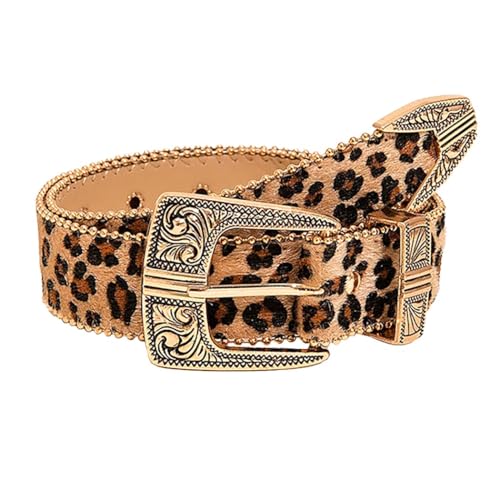 Leopard Print Belt Gold Buckle Waist Belt Western Leather Belt Ladies Belts for Jeans Pants Dresses