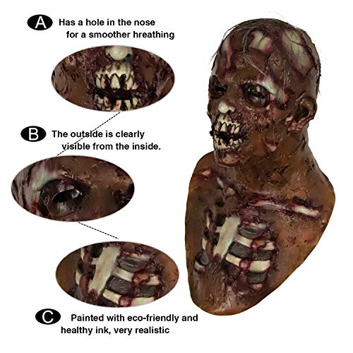 MOLEZU Scary Walking Dead Zombie Head Mask for Adult Vampire Mask Latex Creepy Halloween Costume Horror Decoration Props