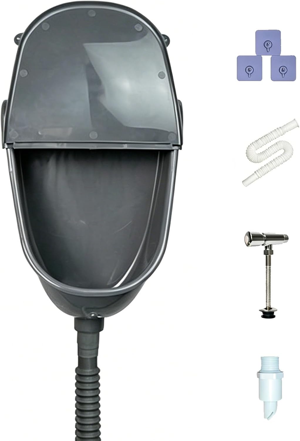 Orinal de pared con tapa plástico PP 15.2x11 pulg negro miniatura 1
