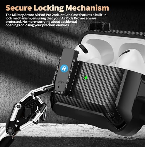 Image of Olytop for Airpods Pro 2 /1 Gen Case Cover with Lock (2019 /2022 /2023), Rugged Locking Case for Airpod Pro 2nd /1st Generation Shockproof Armor Protective Skin for Apple iPod Pro, Black