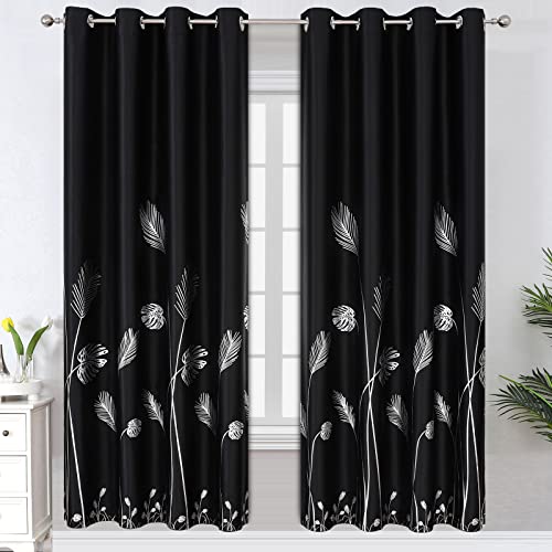 Black Blackout Patterned Curtains for Living Room Bedroom 52Wx72L Inch Long