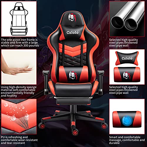 Czlolo Gaming Chair With Footrest And Massage, Pu Leather Video Game Chair Racing Style Gaming Computer Chair, High Back Adjustable Recliner Gamer Chair For Adults, Red #TOP3