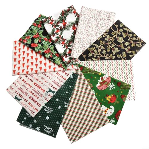 BlesConi Tela de algodón para la serie de Navidad, tela estampada para acolchado y costura, paquete de 5 o 10 unidades, 20 x 25 cm, diseño de saco de Papá Noel