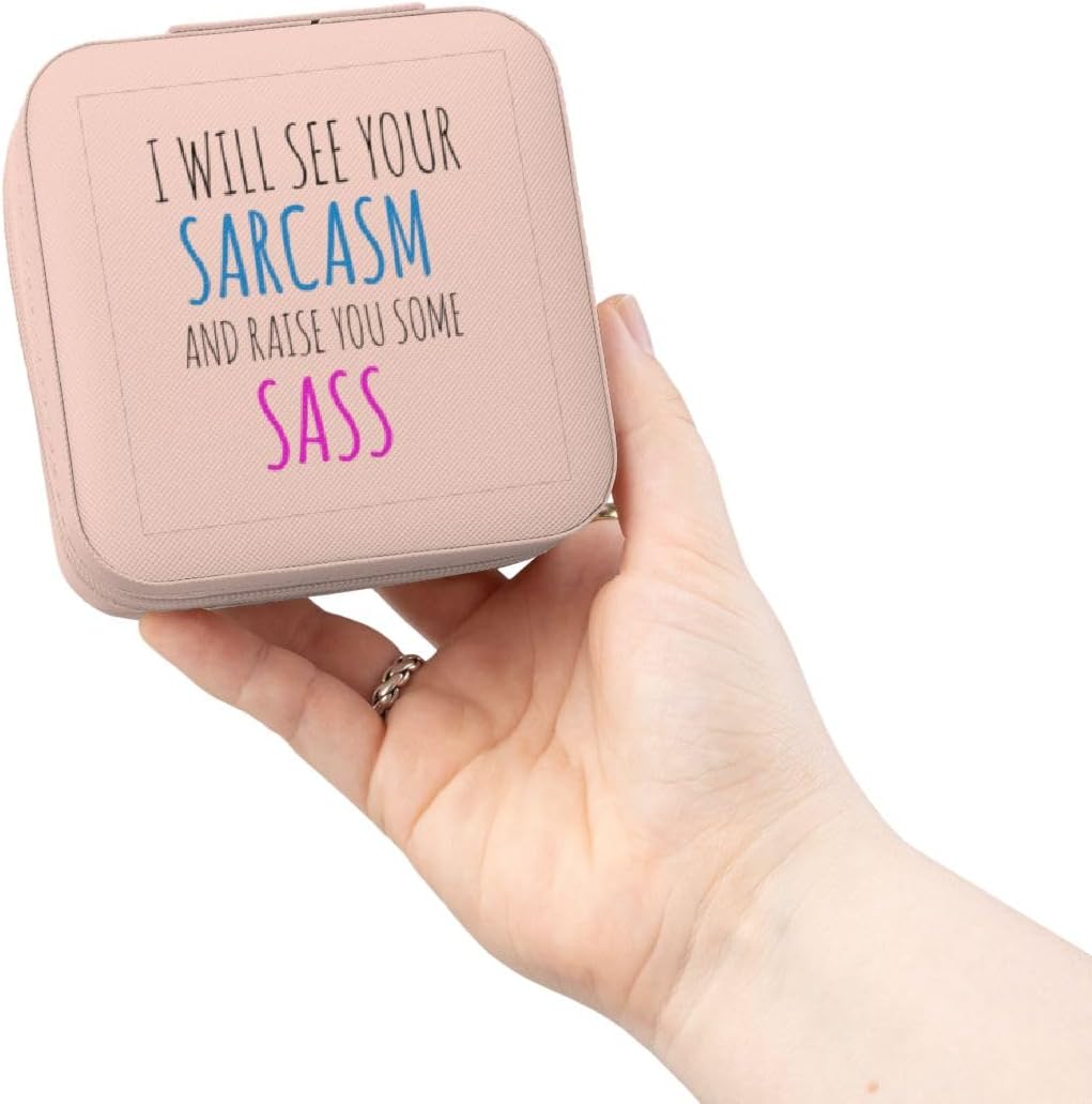 3dRose I will see your sarcasm and raise you some sass Jewelry Travel Case Pink
