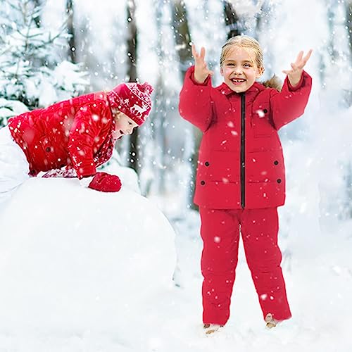 Image of JiAmy Kids 2 Piece Snowsuit Set Girl Winter Hooded Puffer Jacket & Snow Bib Pants Boy Ski Suits Ultralight Outfit