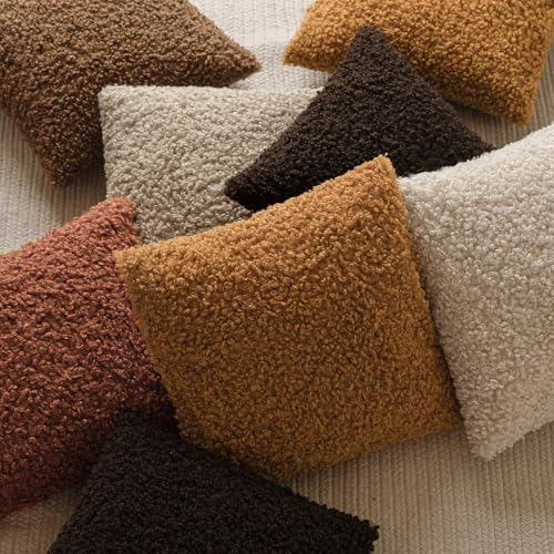 Image of Foindtower 2 Pieces 18x18 Inch Orange, Faux Fur Throw Pillow Cover Accent Sherpa Furry Pillow Covers Fuzzy Soft Pillowcases Cozy Sheepskin Decorative Fleece Cushion Case for Bed Couch Living Room