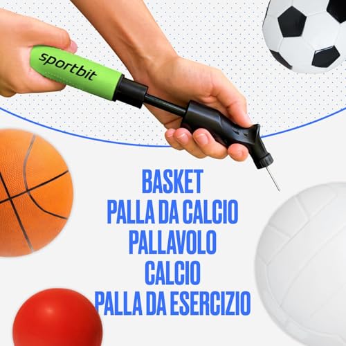 Image of SPORTBIT Ball Pump for Sports Balls - Push & Pull Inflating System - Hand Pump for All Exercise Balls - Volleyball Pump, Basketball Inflator, Football & Soccer Ball Air Pump - Goes with 5 Needles Set