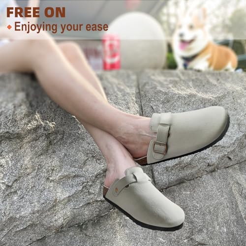 Image of KEMISANT Men Clogs-Comfortable Suede Mules Slippers Sandals Nurse Potato Shoes Unisex-Cushioned Cork-Footbed