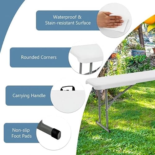 EDEBIBY Resin Furniture for Indoor or Outdoor Use, Single, Fold in Half 6 Foot Bench Furniture Bench, Perfect for Entertaining a Crowd or Everyday use Both Indoor and Outdoor (White, 2pcs) - Thumbnail 7