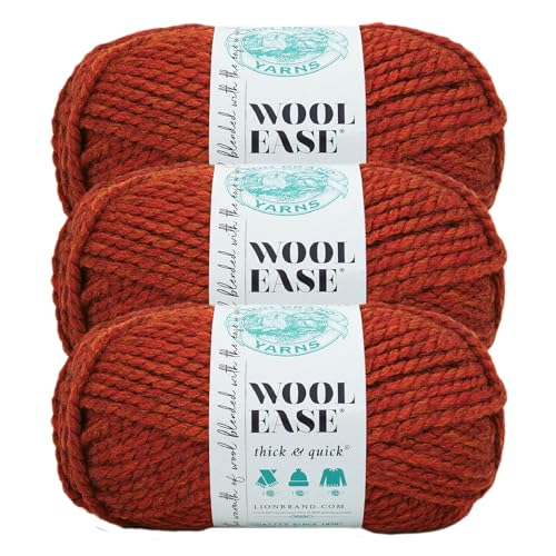 Image of Lion Brand Yarn Wool-Ease Thick & Quick Yarn, Soft and Bulky Yarn for Knitting, Crocheting, and Crafting, 3 Pack, Spice | Super Bulky Wool Acrylic Blend Fiber for Soft Hats, Sweaters, Chunky Blankets, Yarn for Crochet, Knitting, Crafts, Weaving