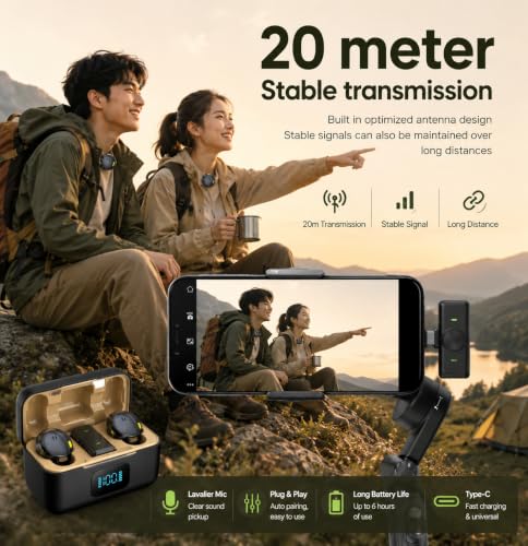 Image of Fire turtle Q-8 Dual Wireless Lavalier Microphone for Camera, Android & iPhone, 2.4GHz Stable Transmission, Noise Cancellation, Plug & Play Mic for YouTube, Vlogging & Interviews