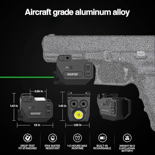 Image of SOLOFISH 500lm Pistol Light and Purple /Infrared (IR) /Green Blue Beam Combo, Rechargeable Aluminum Weapon Light and Beams for Guns with a Rail