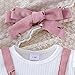 Infant Baby Girls Fall Outfit Long Sleeve Romper Floral Print Fake Two Pieces Patchwork Bow Jumpsuits And Headband Set (Pink, 6-9 Months)