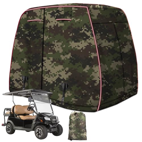 LEAPGOMAX 2/4 Passenger Golf Cart Cover Fits EZGO, Club Car, Yamaha Golf Carts with Reflective Strips, All Weather Protection Waterproof Snowproof Windproof Sunproof Camouflage